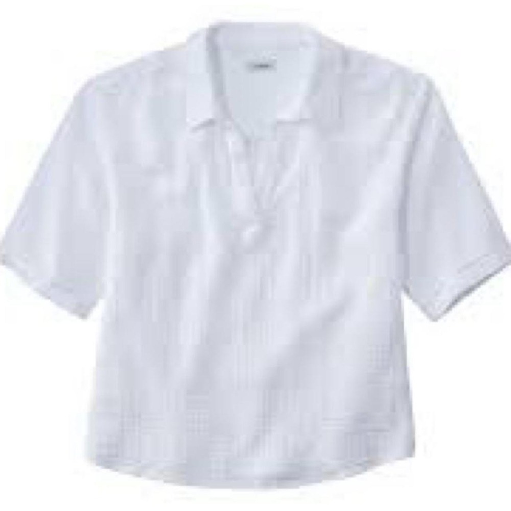 L.L.Bean women's cloud gauze white cotton short sleeve collared shirt, size M